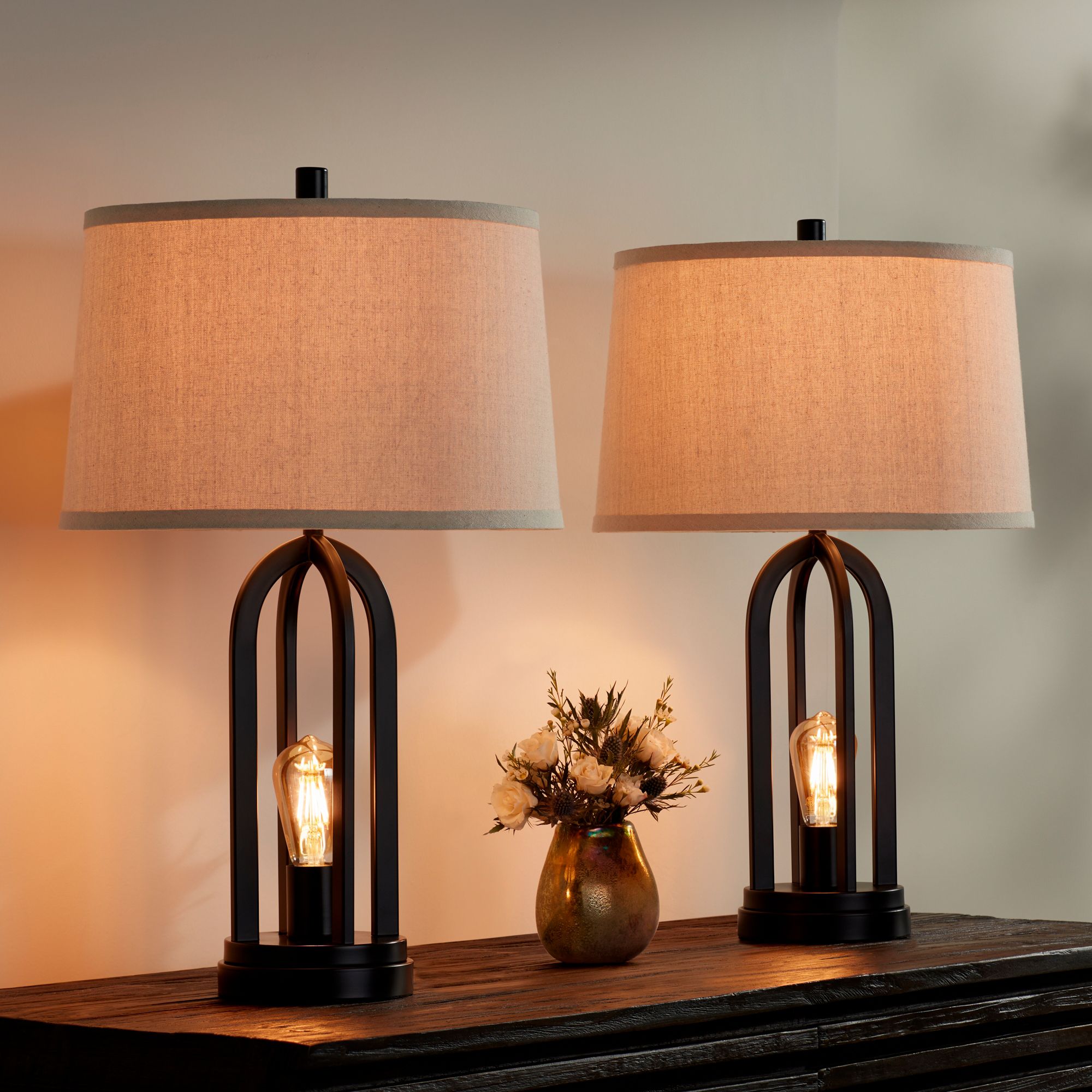 Watch A Video About the Marcel Black Finish Burlap Linen Shade LED USB Table Lamps Set of 2
