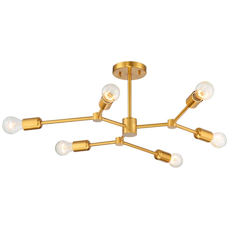 Image 2 Possini Euro Marco 25 inch Wide Brass 6-Light Modern Sputnik Ceiling Light