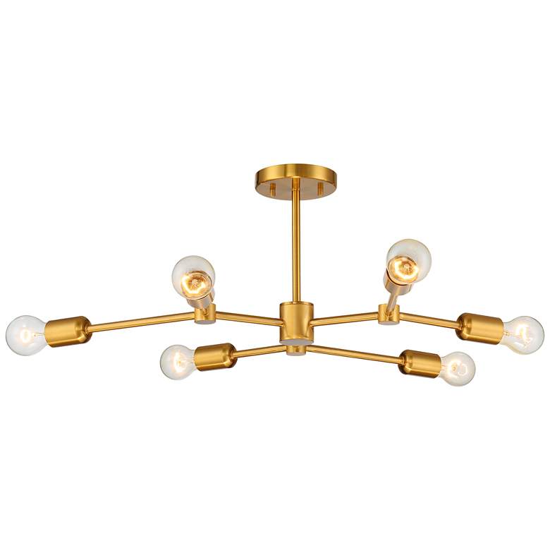 Image 4 Possini Euro Marco 25 inch Wide Brass 6-Light Modern Sputnik Ceiling Light more views