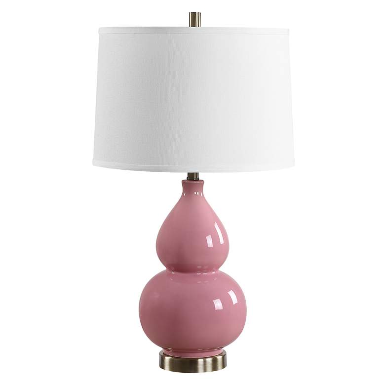 Image 2 Possini Euro Maren 26" High Bubblegum Pink Gourd Ceramic Table Lamp