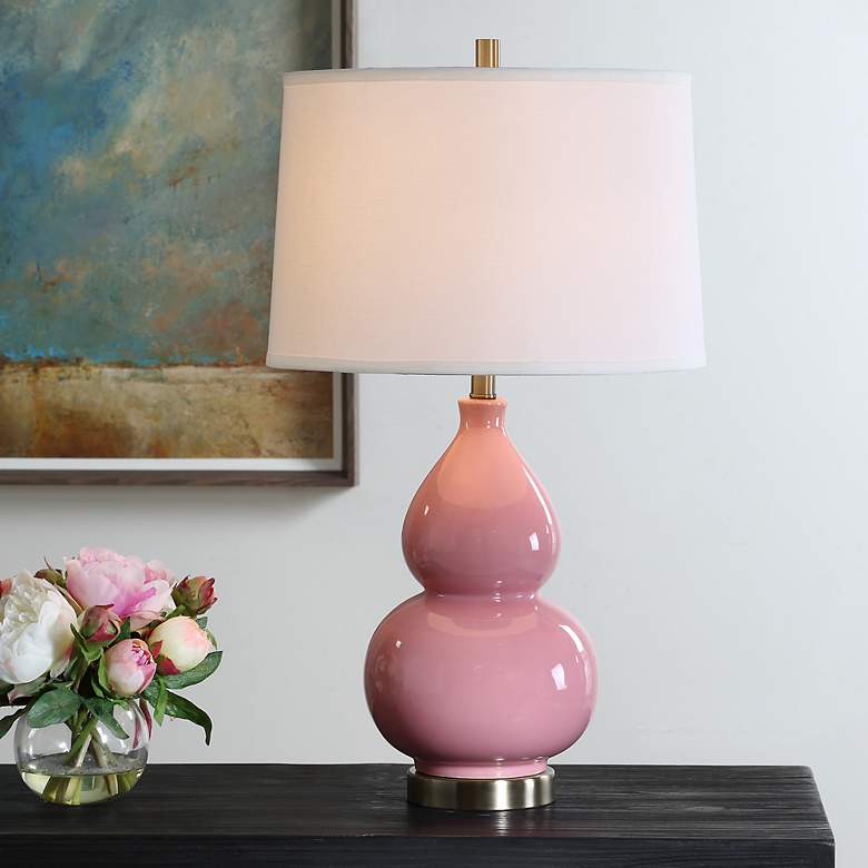 Image 1 Possini Euro Maren 26" High Bubblegum Pink Gourd Ceramic Table Lamp