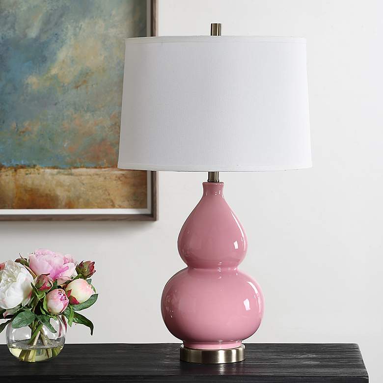 Image 3 Possini Euro Maren 26" High Bubblegum Pink Gourd Ceramic Table Lamp more views