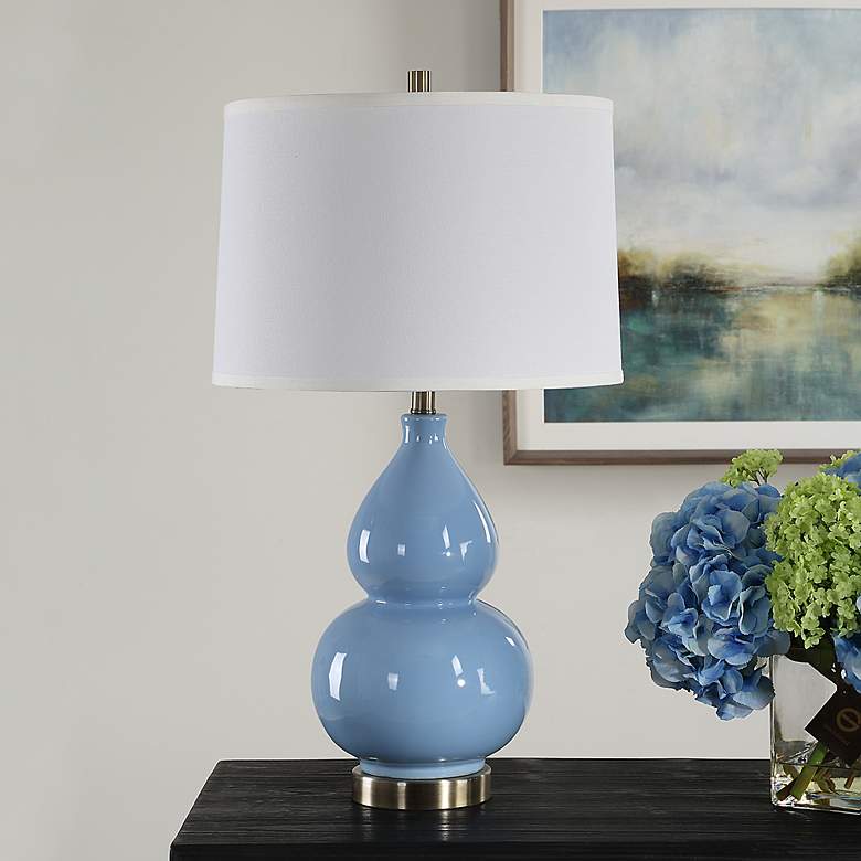 Image 3 Possini Euro Maren 26" High Powder Blue Gourd Ceramic Table Lamp more views