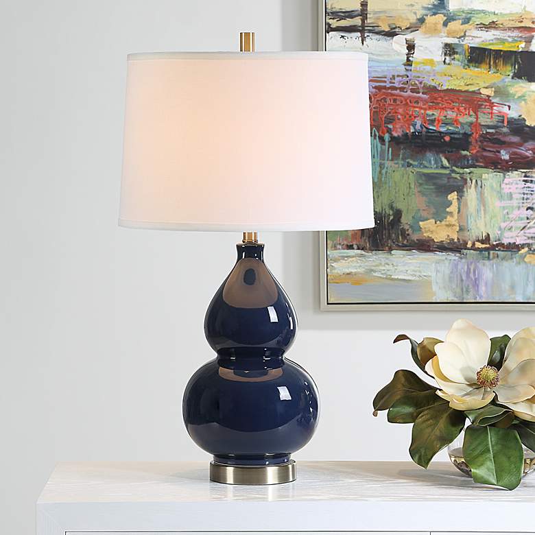 Image 1 Possini Euro Maren 26" High Rich Navy Blue Gourd Ceramic Table Lamp