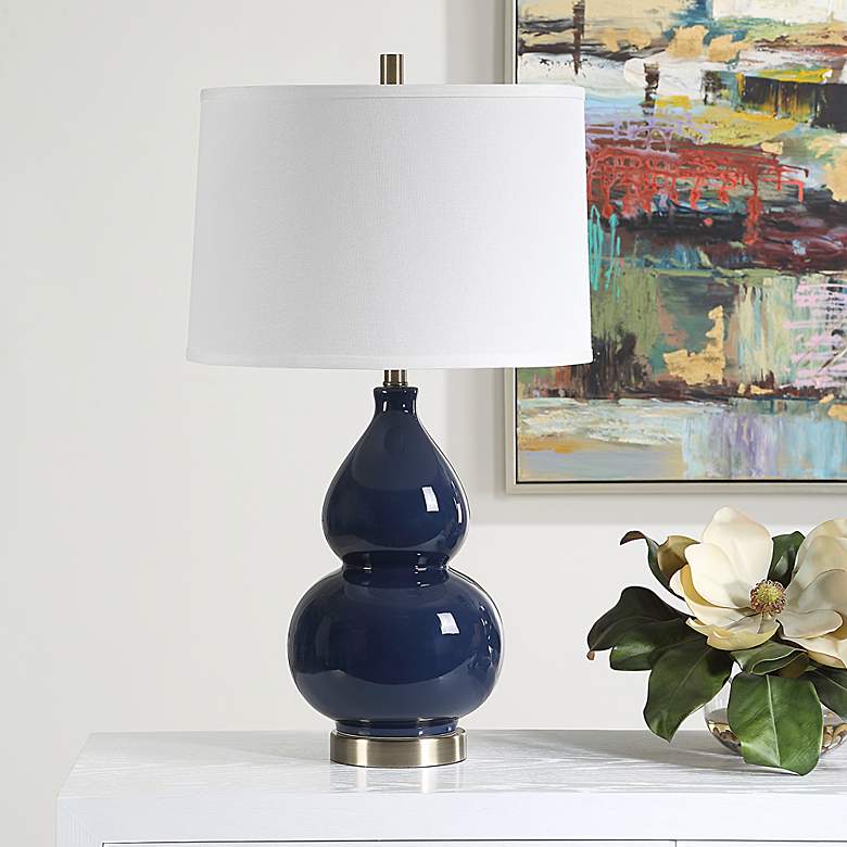 Image 3 Possini Euro Maren 26" High Rich Navy Blue Gourd Ceramic Table Lamp more views
