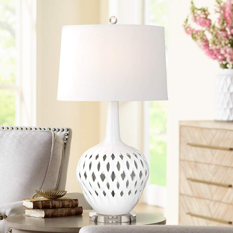 Image 1 Possini Euro Marina White Ceramic Table Lamp