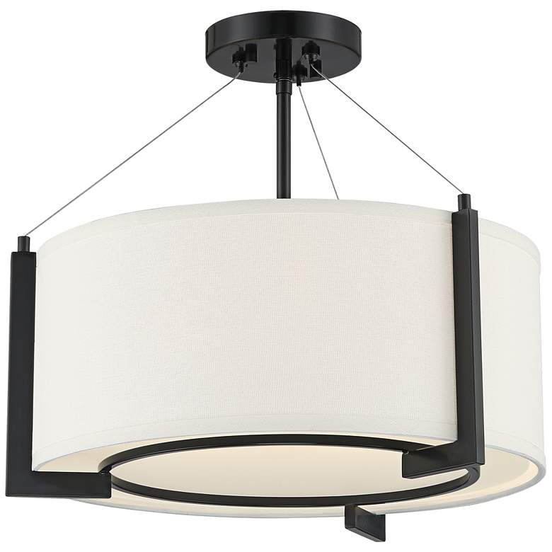 Image 6 Possini Euro Mariner 17 1/4" Wide Linen Drum Shade Black Ceiling Light more views
