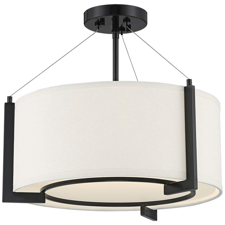 Image 6 Possini Euro Mariner 17 1/4 inch Wide Linen Drum Shade Black Ceiling Light more views