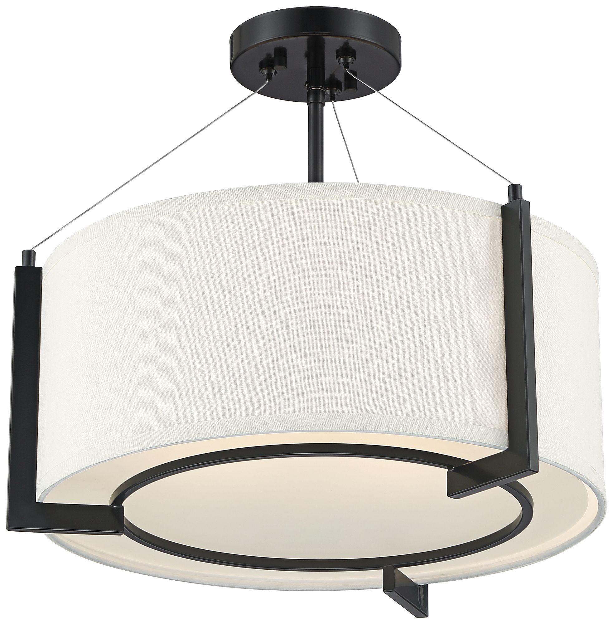 Possini Euro Mariner 17 1/4" Wide Linen Drum Shade Black Ceiling Light