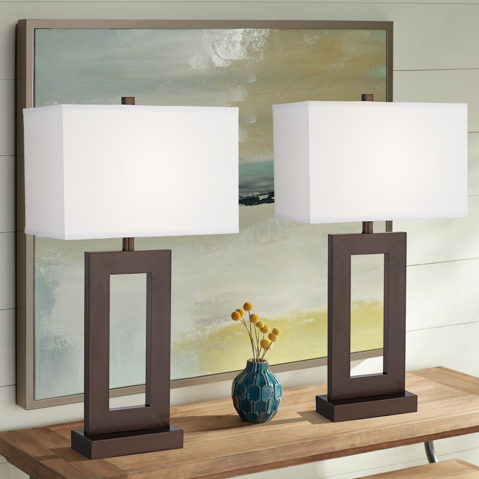 Possini Euro Marshall 30 1/4" Bronze Open Window Table Lamps Set of 2