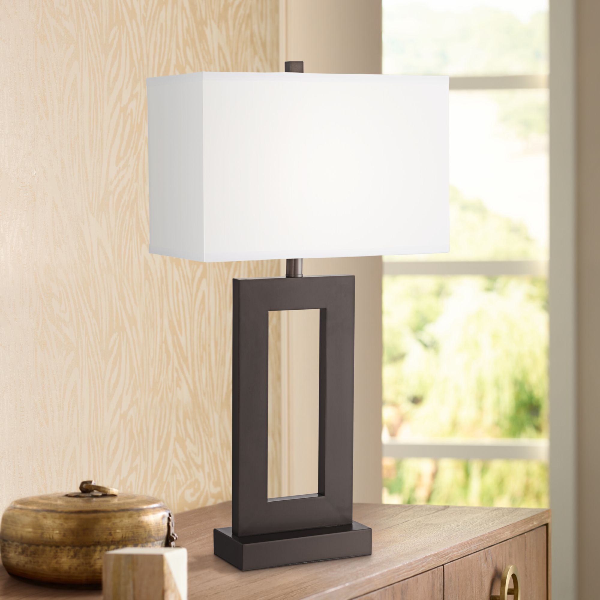 Image 7 Possini Euro Marshall 30 1/4" Bronze Open Window Table Lamps Set of 2 more views