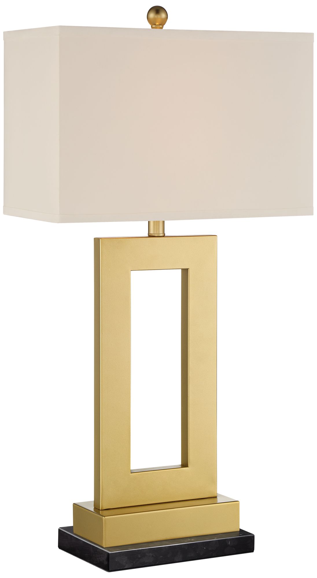Possini Euro Marshall Gold Open Rectangle Lamp with Black Marble Riser