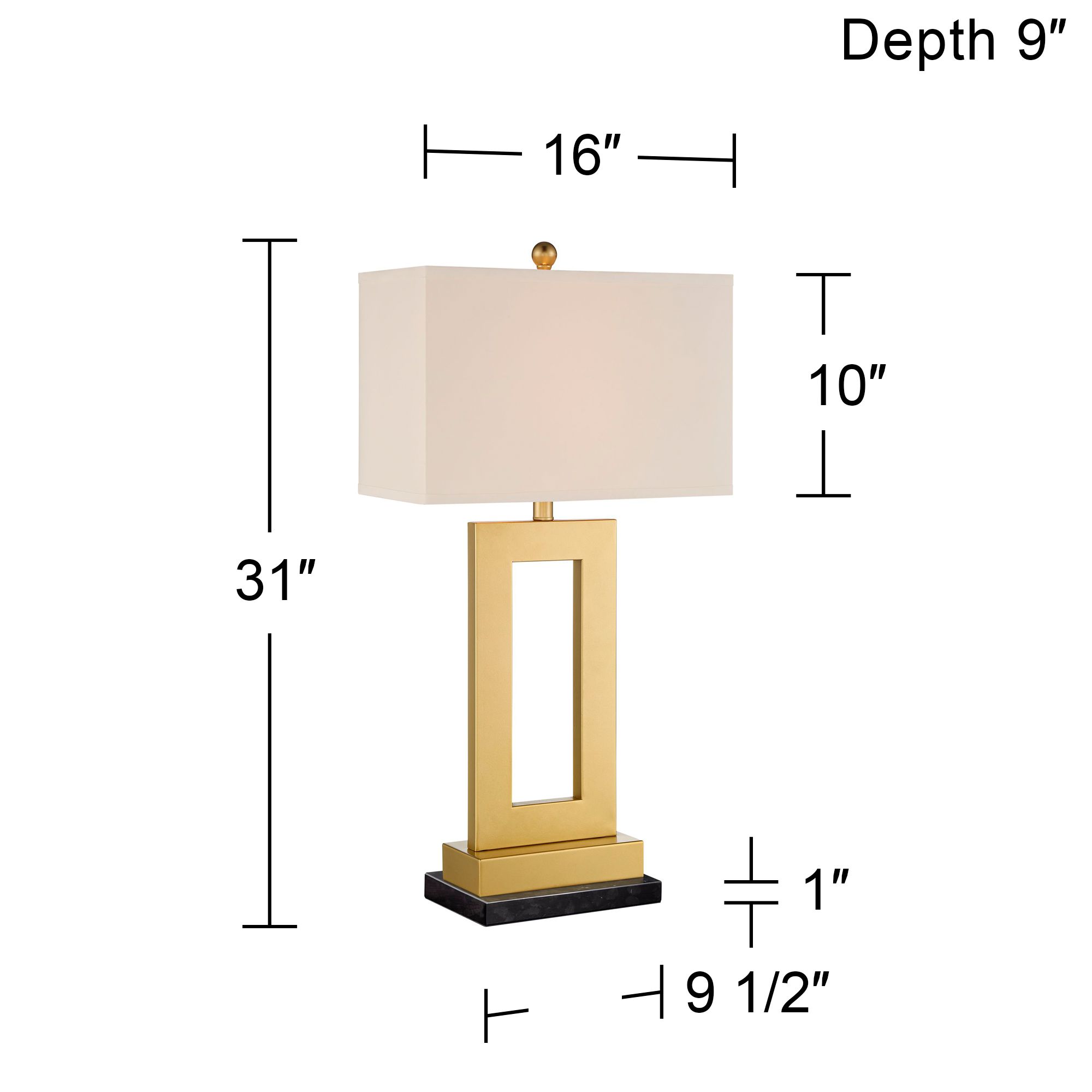 Image 7 Possini Euro Marshall Gold Open Rectangle Lamp with Black Marble Riser more views