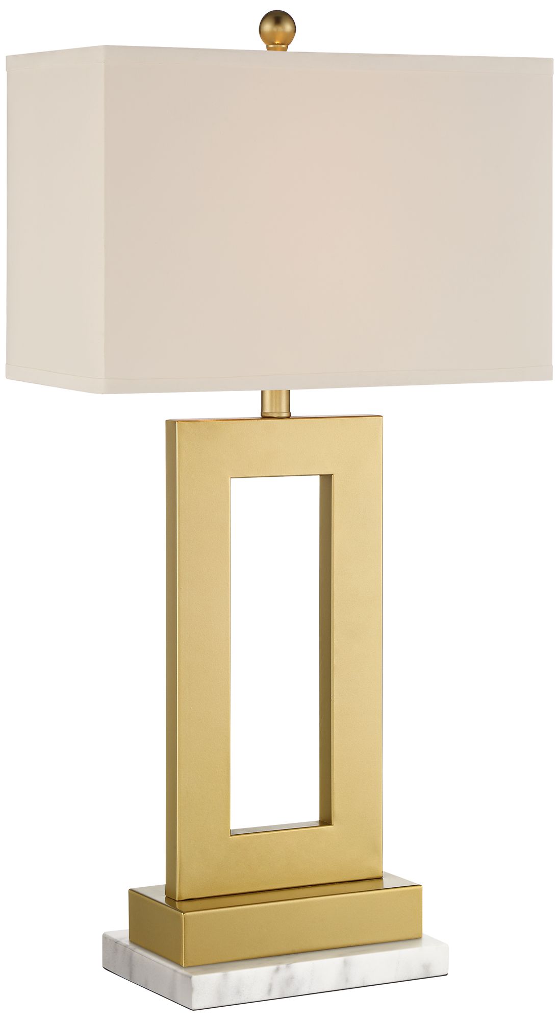 Possini Euro Marshall Gold Open Rectangle Lamp with White Marble Riser