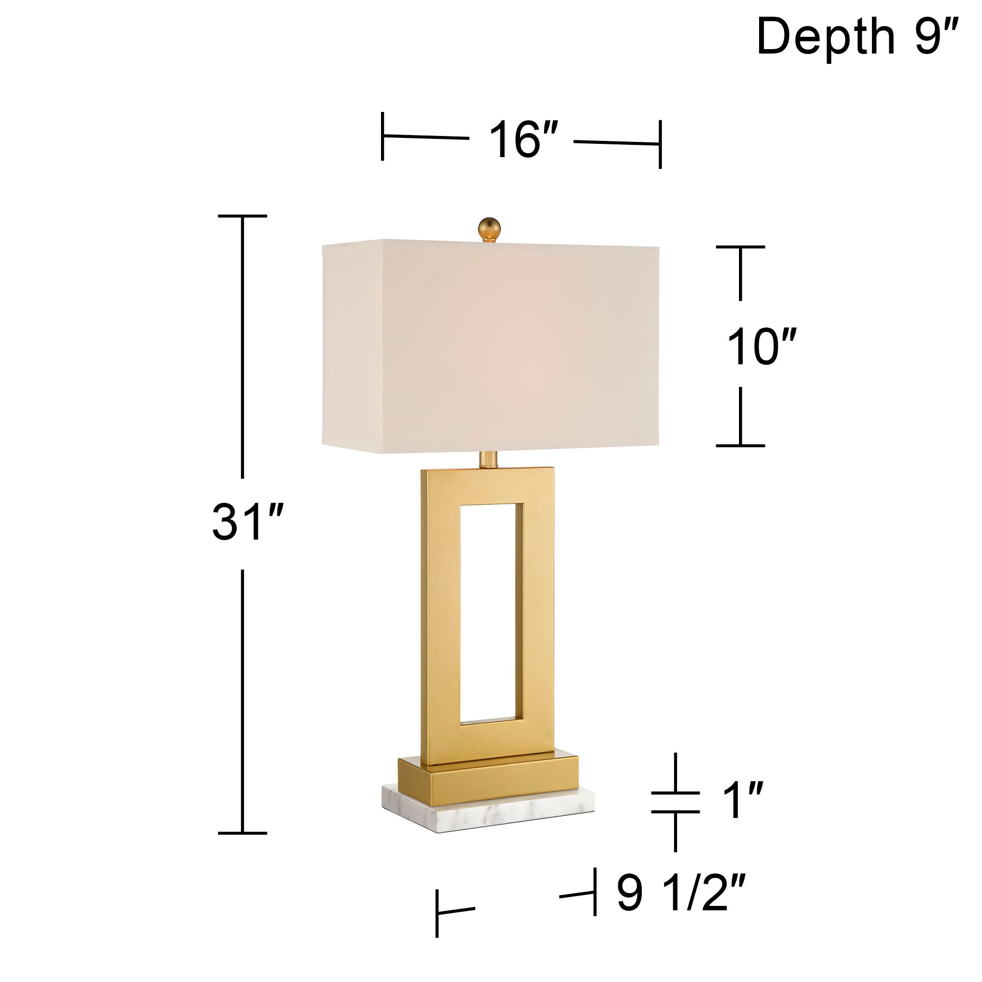 Image 7 Possini Euro Marshall Gold Open Rectangle Lamp with White Marble Riser more views