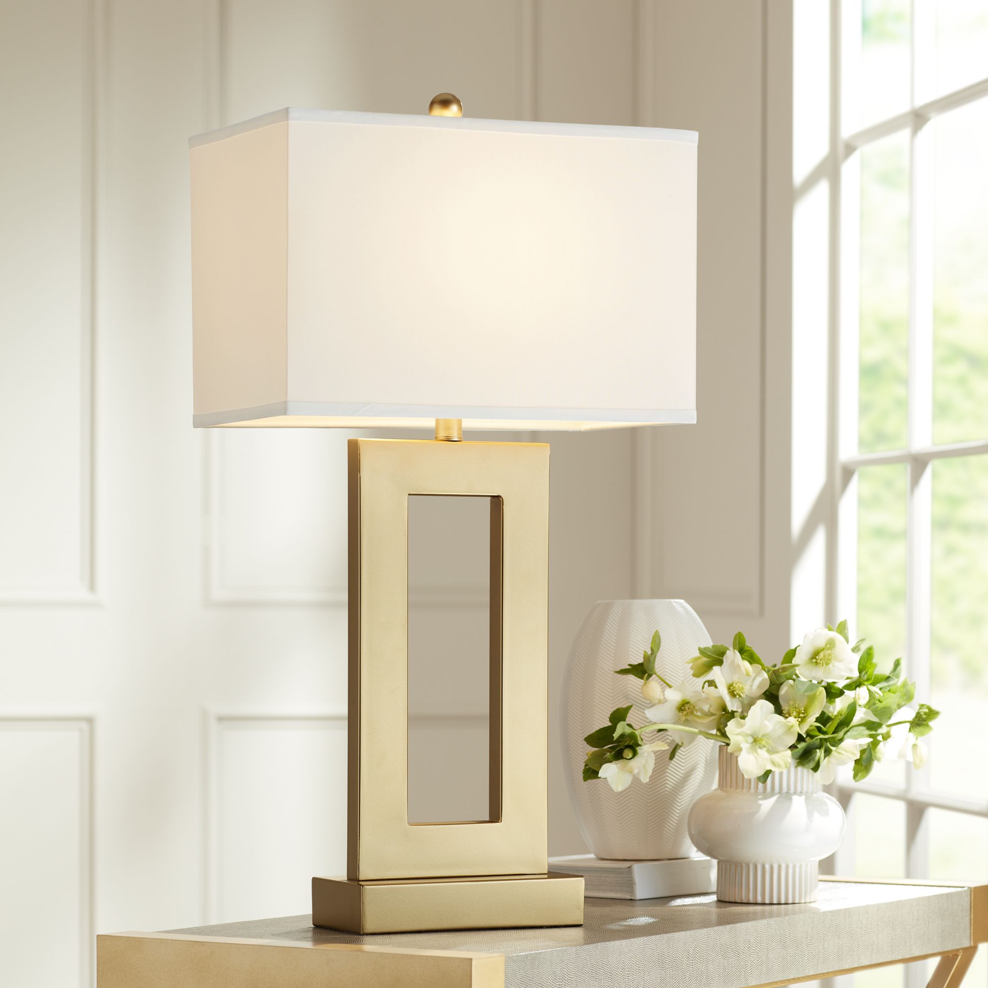 Possini Euro Marshall Modern Luxe Gold Open Rectangle Table Lamps Set of 2