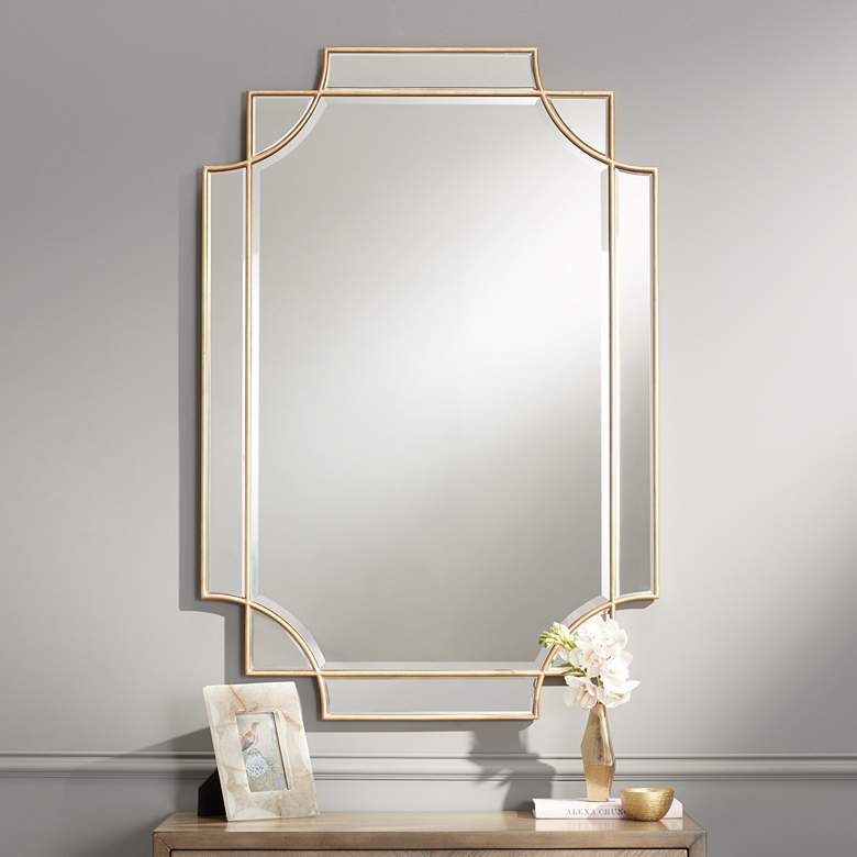 Image 1 Possini Euro Marten 30 3/4" x 45 1/4" Gold Wall Mirror