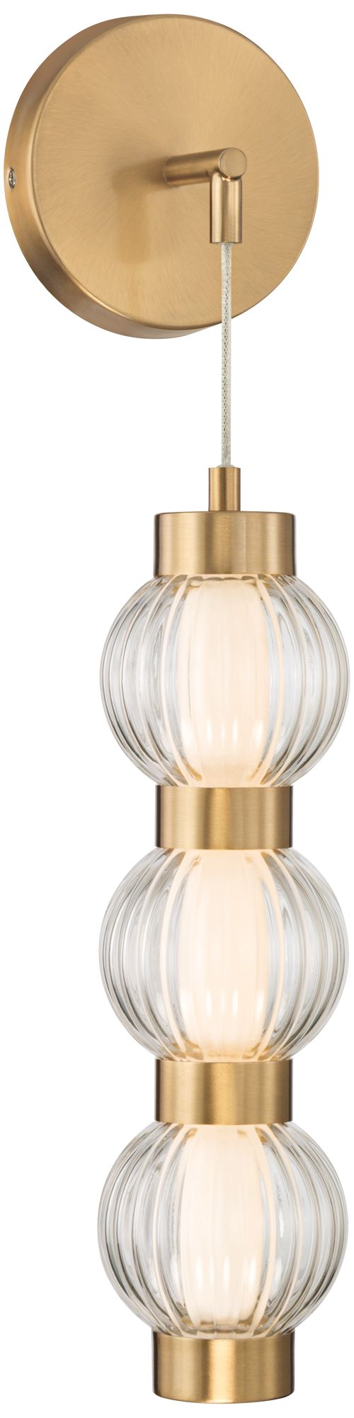 Image 2 Possini Euro Mastia 22 1/4"H Warm Brass Ribbed Glass LED Wall Sconce