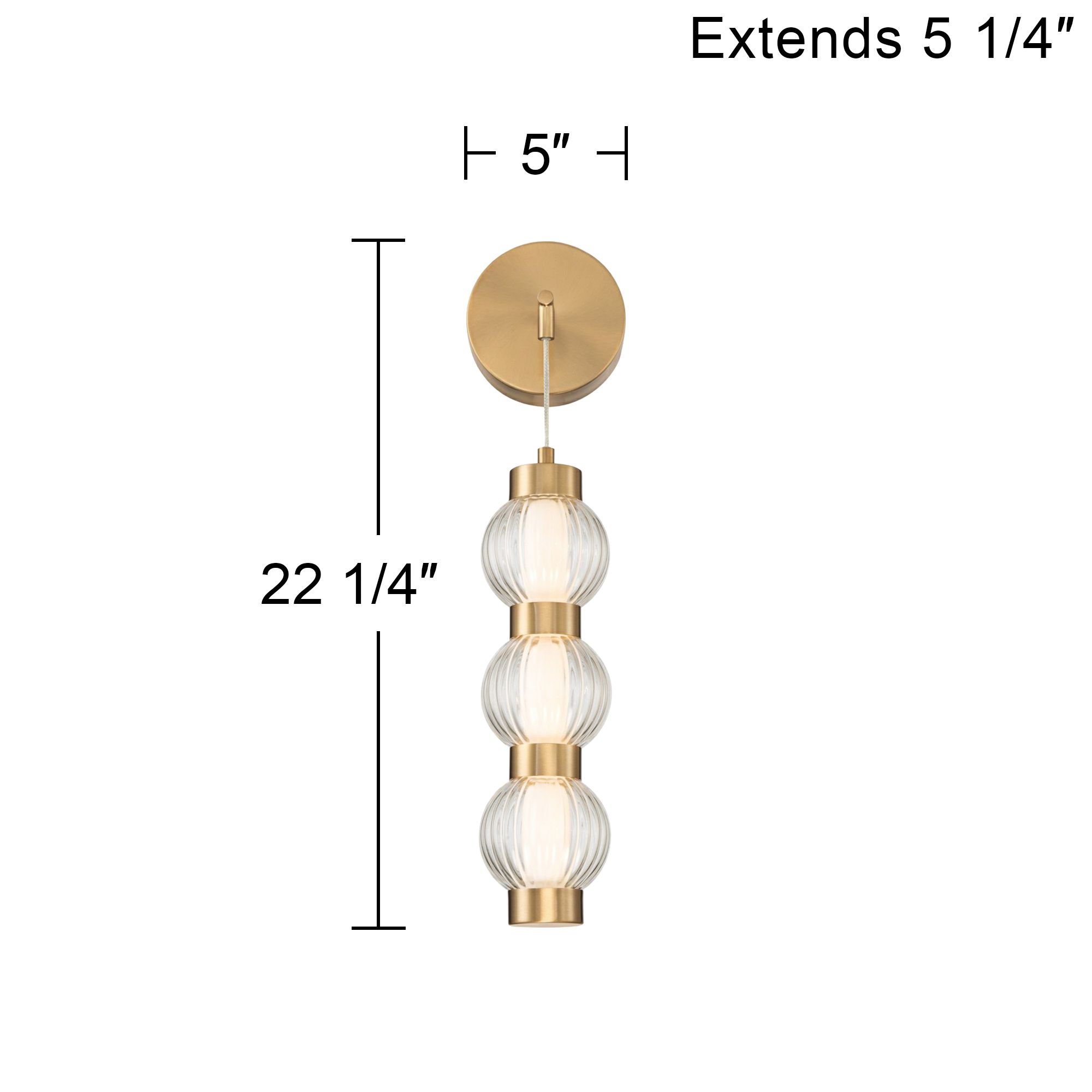 Possini Euro Mastia 22 1/4"H Warm Brass Ribbed Glass LED Wall Sconce