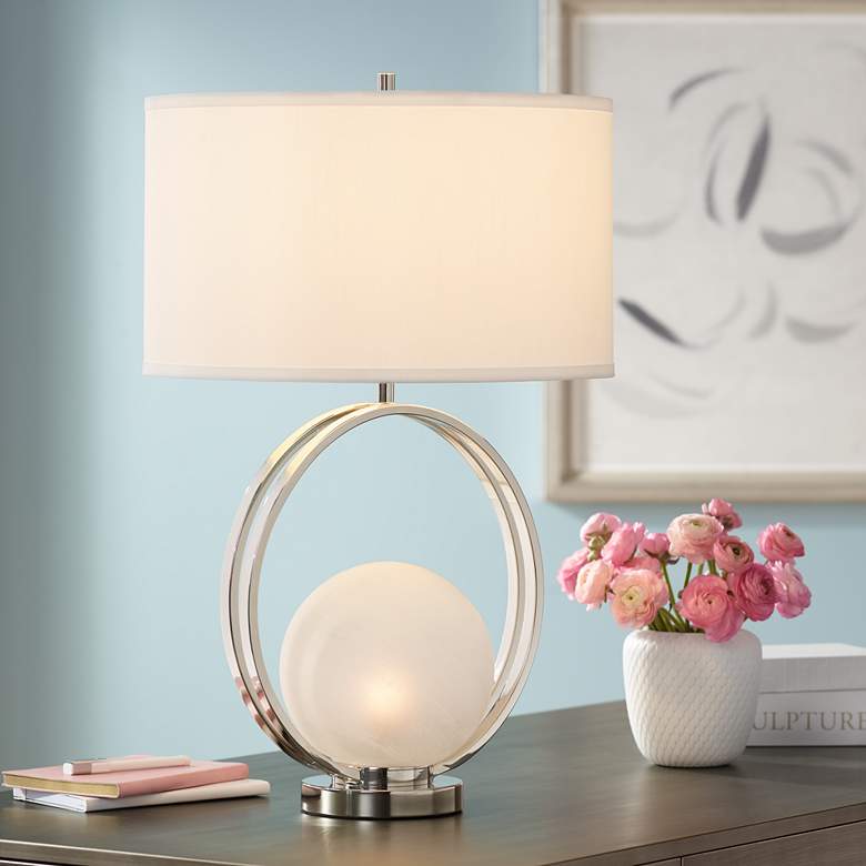 Image 1 Possini Euro Matilda 27" Nickel and Glass Night Light Table Lamp