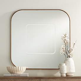 Image1 of Possini Euro Matte Brushed Gold 32" Square with Center Wall Mirror