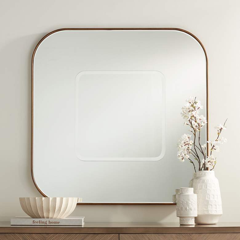 Possini Euro Matte Brushed Gold 32&quot; Square with Center Wall Mirror