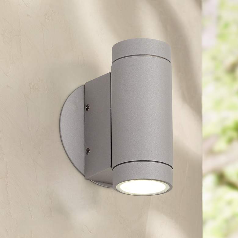 Image 1 Possini Euro Matte Silver Outdoor LED Up and Down Wall Light