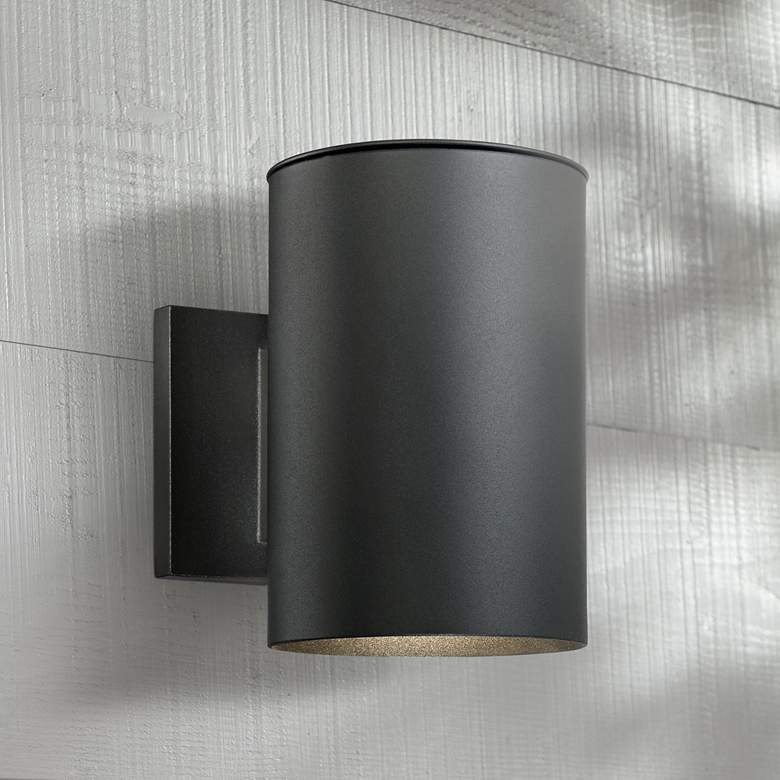 Image 1 Possini Euro Matthis 7 1/2 inch High Modern Black LED Downlight Wall Light