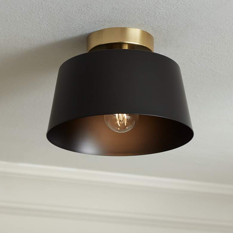 Image 1 Possini Euro McCovey 9 3/4" Wide Modern Black and Brass Ceiling Light