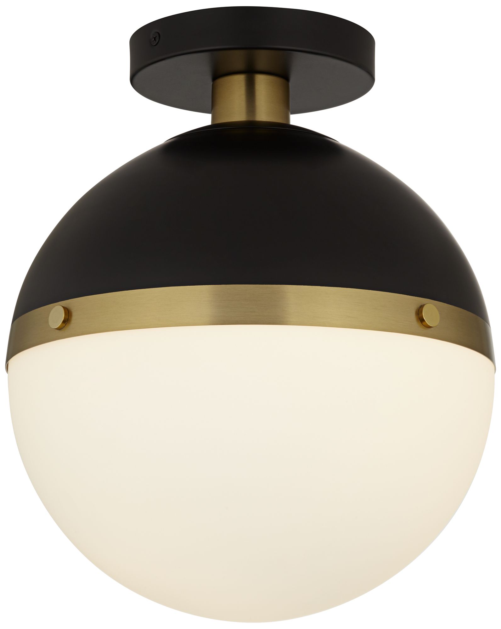 Possini Euro McGraw 10 1/4" Antique Brass White Globe Ceiling Light
