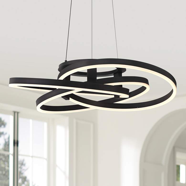 Image 1 Possini Euro McKenna 26 1/2" Sand Black Modern LED Rings Pendant Light