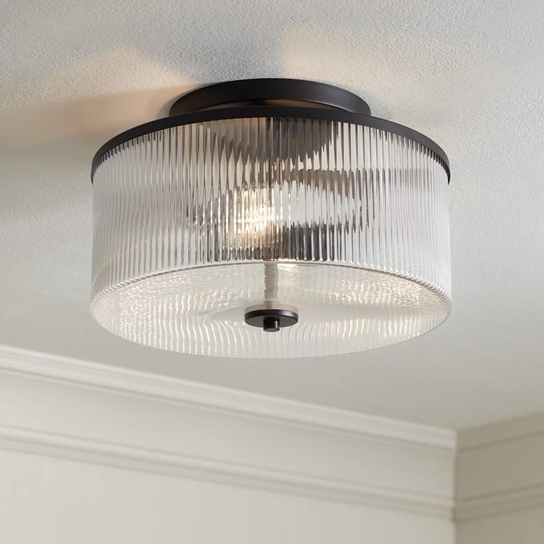 Image 1 Possini Euro McKenzie 14" Wide Black 2-Light Ceiling Light
