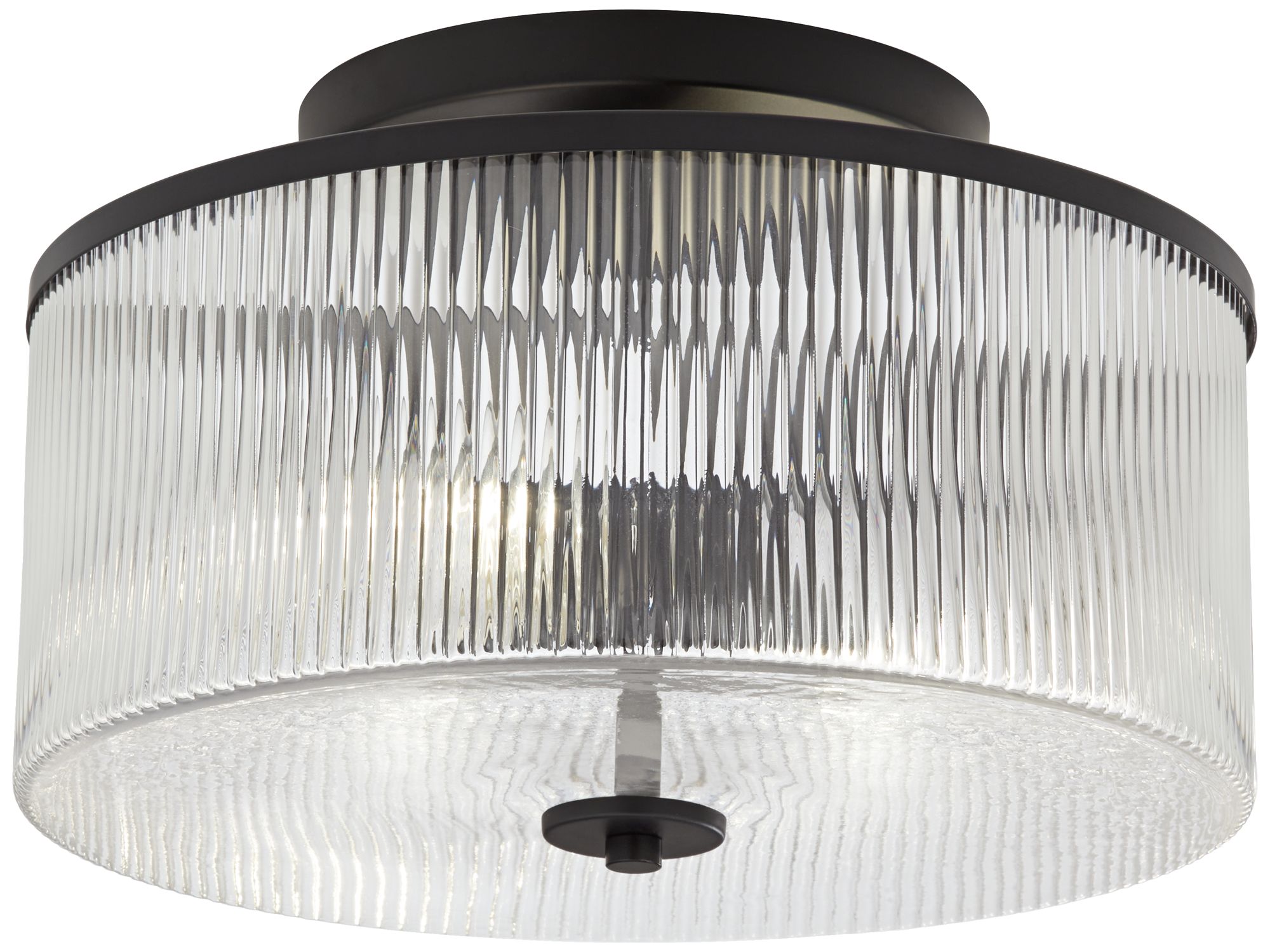 Image 2 Possini Euro McKenzie 14"W Black Fluted Glass 2-Light Ceiling Light