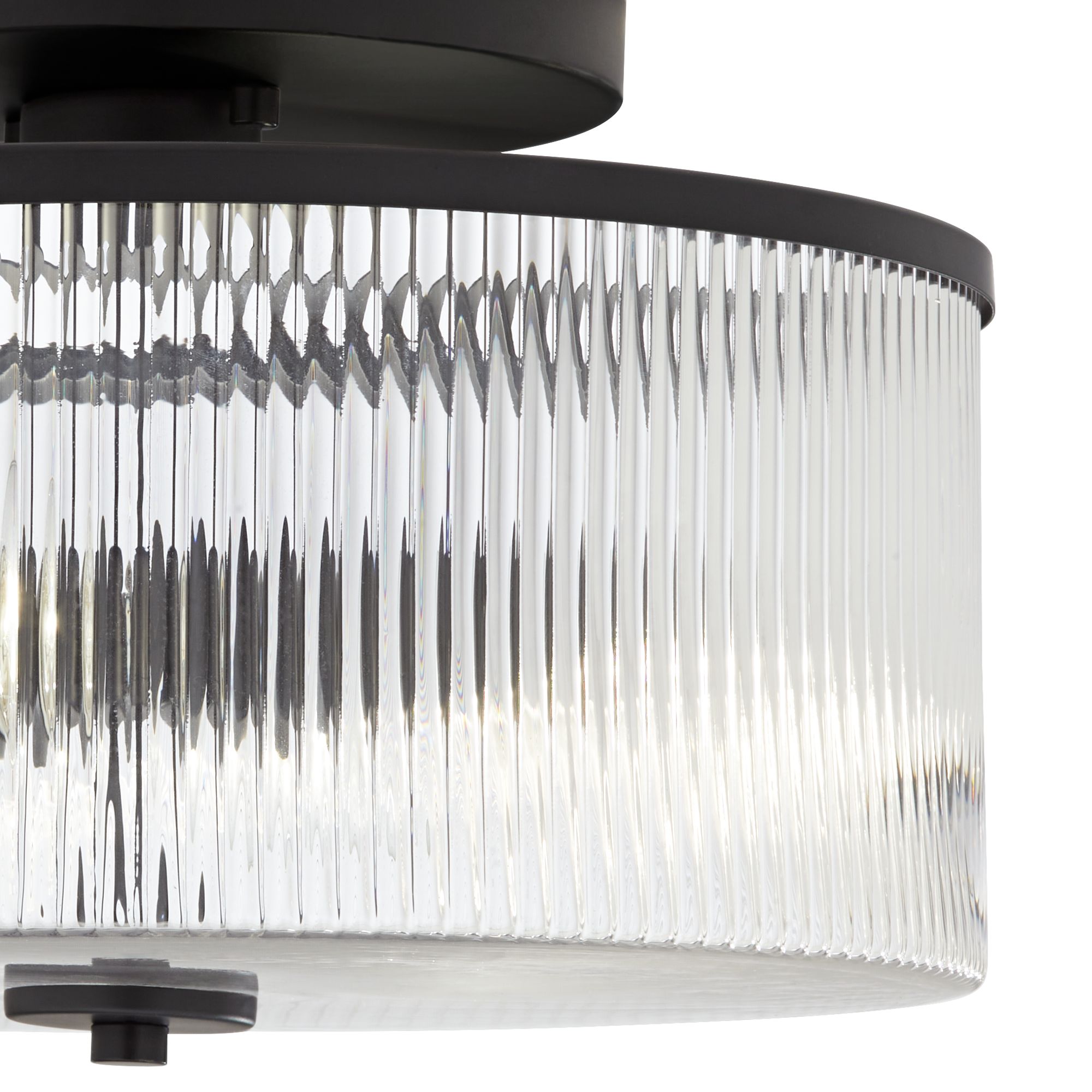 Image 3 Possini Euro McKenzie 14"W Black Fluted Glass 2-Light Ceiling Light more views