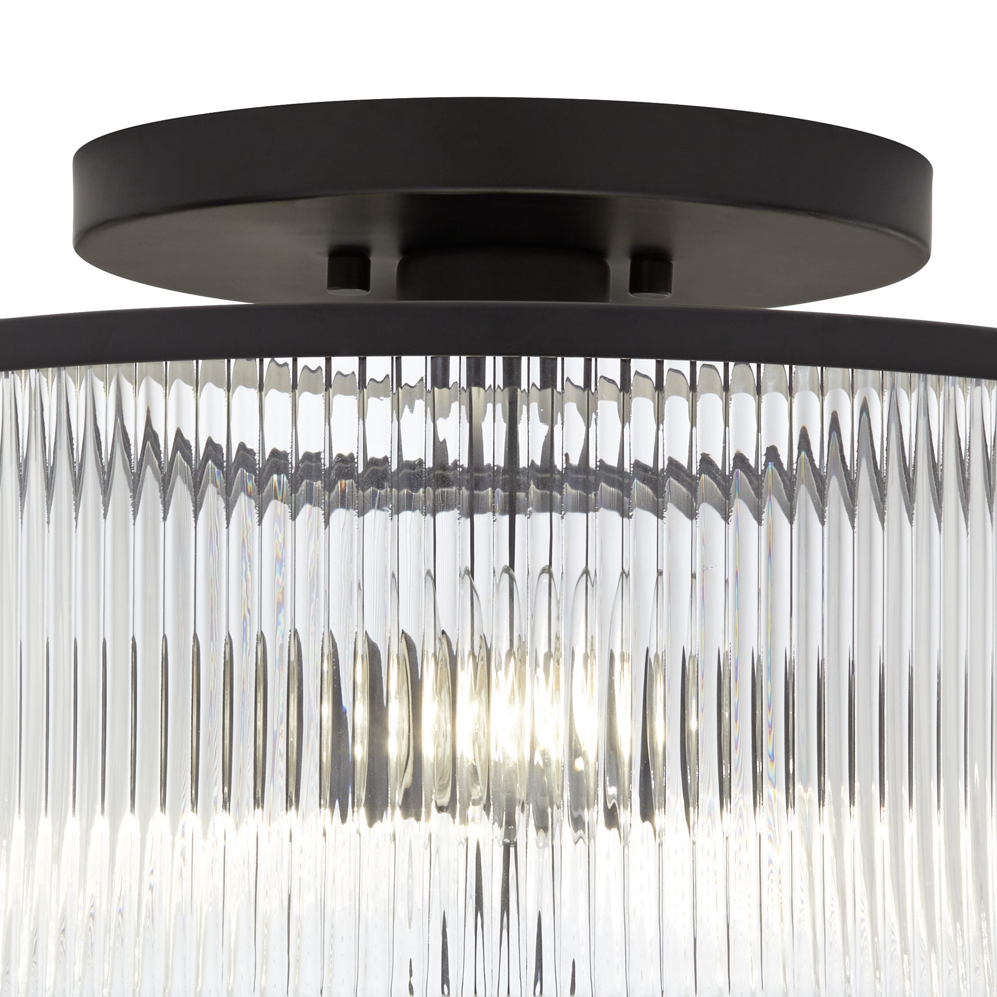 Image 4 Possini Euro McKenzie 14"W Black Fluted Glass 2-Light Ceiling Light more views