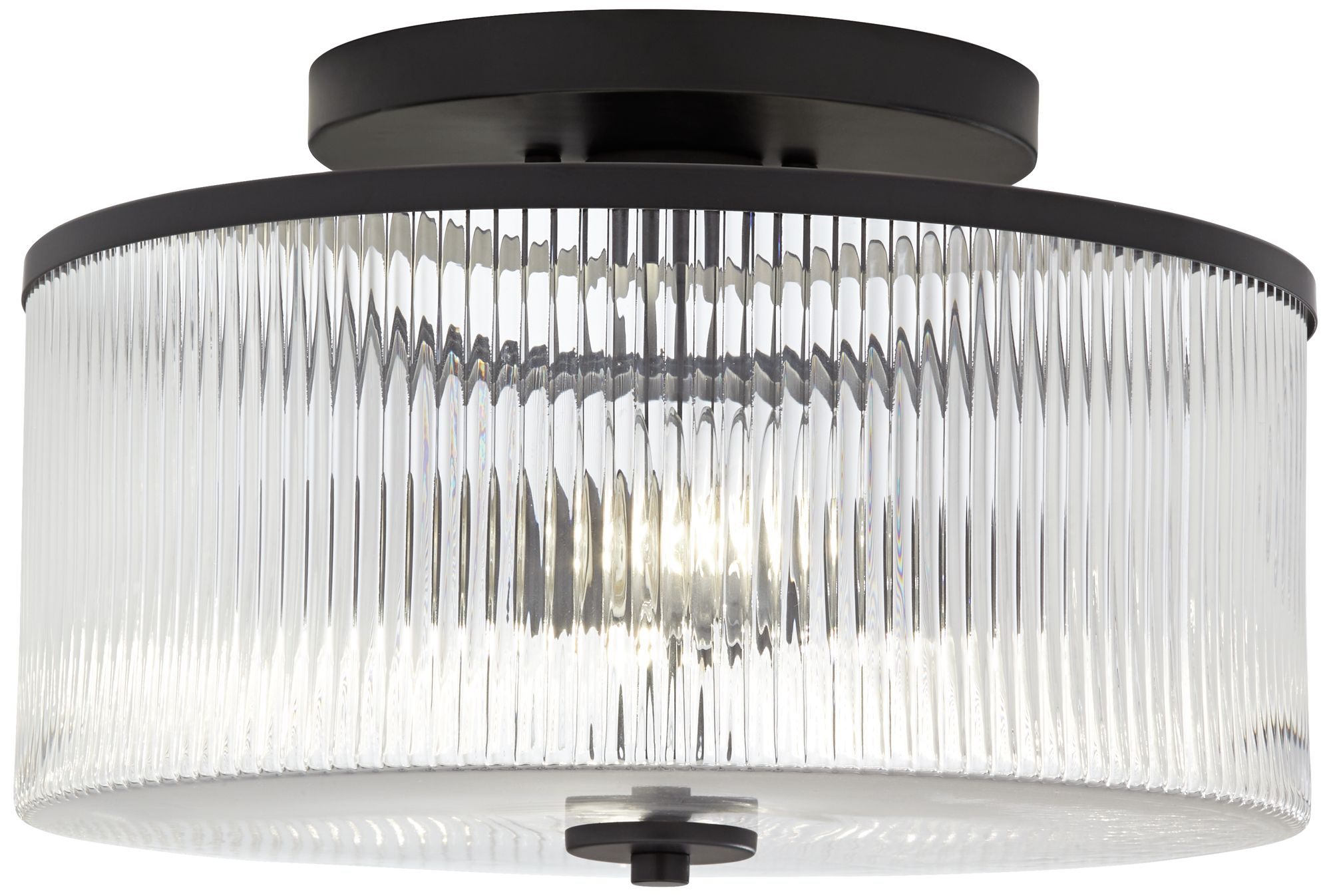 Image 5 Possini Euro McKenzie 14"W Black Fluted Glass 2-Light Ceiling Light more views