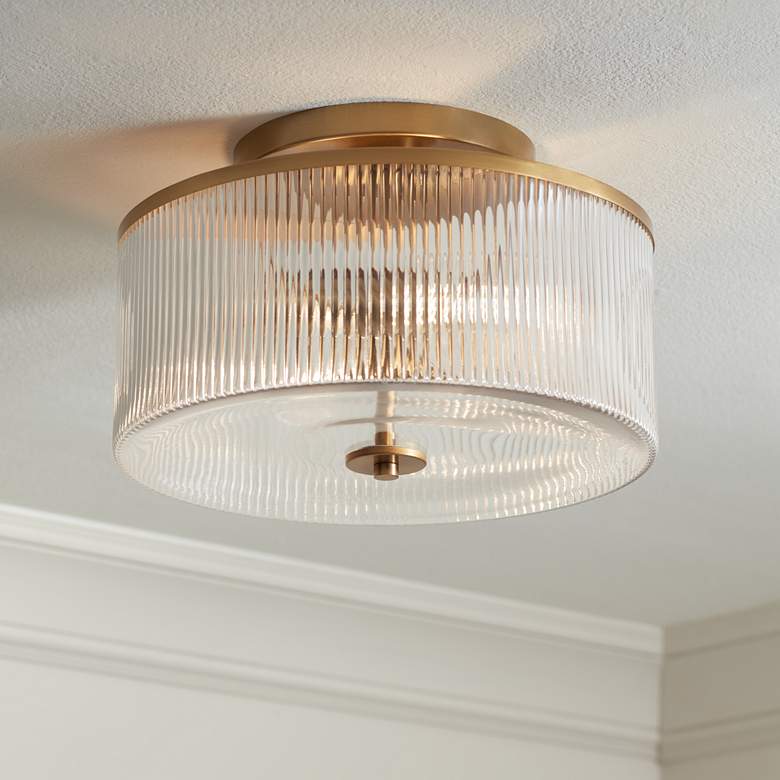 Image 1 Possini Euro McKenzie 14"W Warm Brass 2-Light Ceiling Light