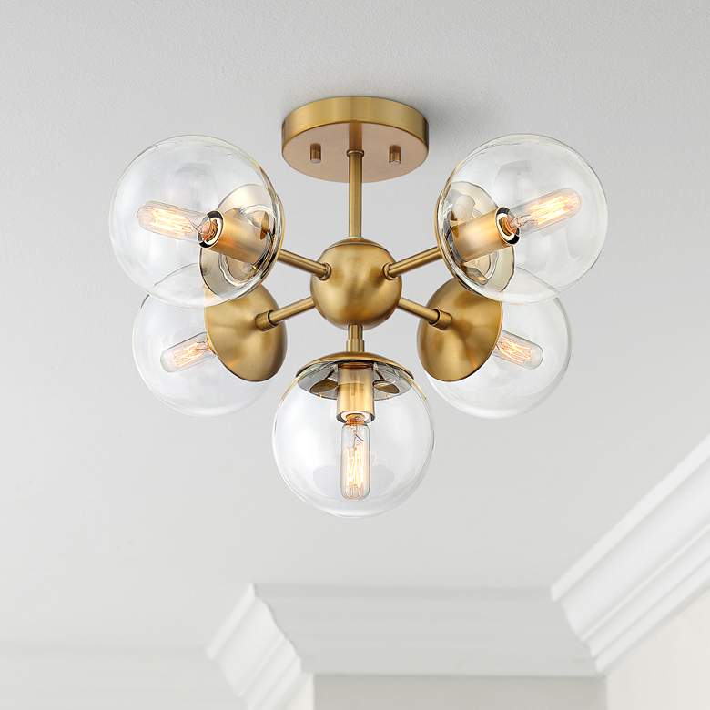 Image 1 Possini Euro Medhi 19 3/4 inchW 5-Light Warm Brass Ceiling Light