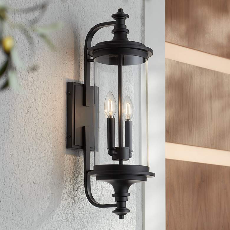 Image 1 Possini Euro Medici 24 1/2" Black and Glass 2-Light Outdoor Wall Light