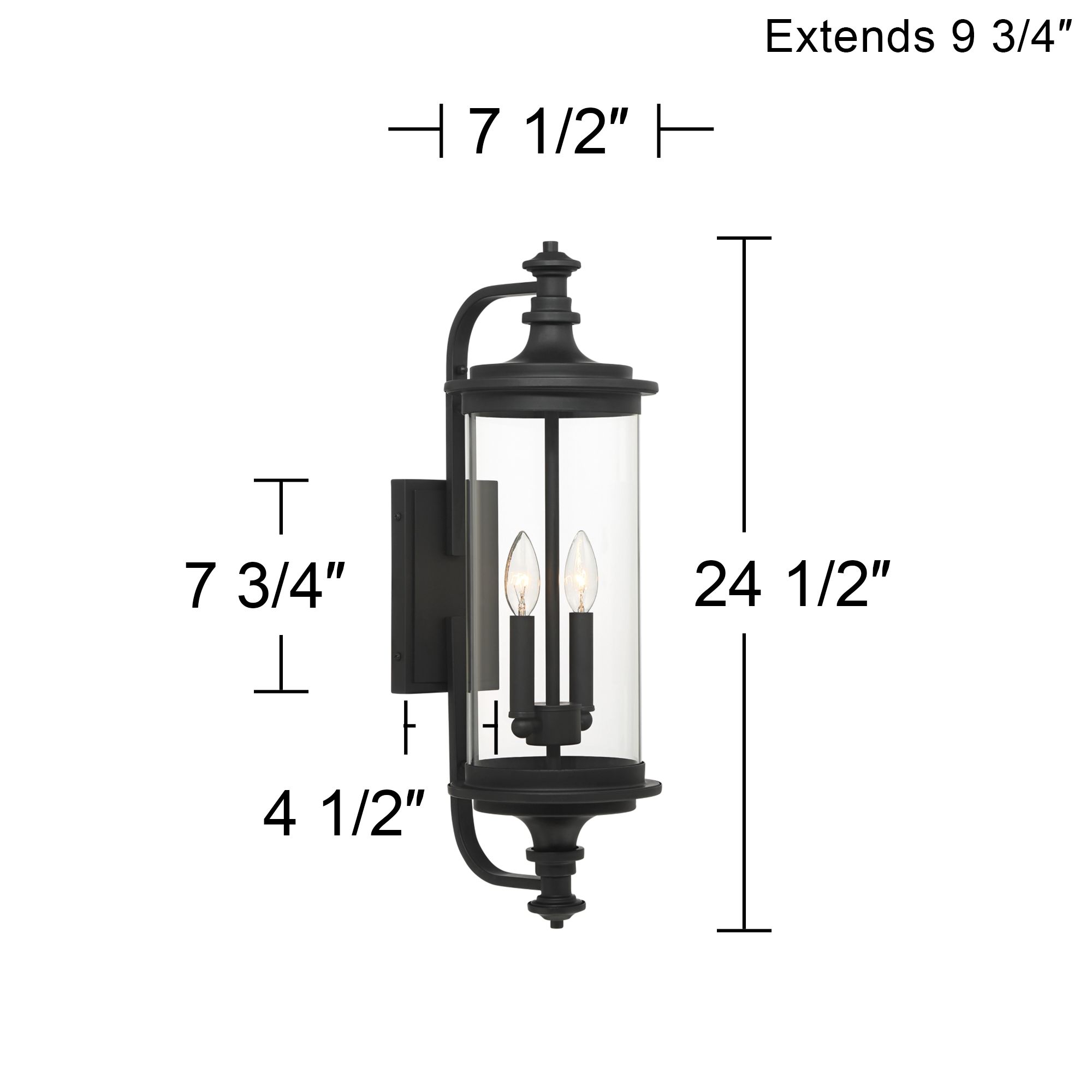 Possini Euro Medici 24 1/2" Black and Glass 2-Light Outdoor Wall Light