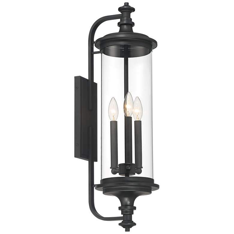 Image 2 Possini Euro Medici 28 inch Black Clear Glass 3-Light Outdoor Wall Light