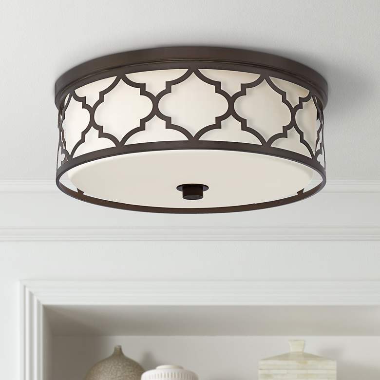 Image 1 Possini Euro Medley 16" Wide Bronze Cut Frame Ceiling Light