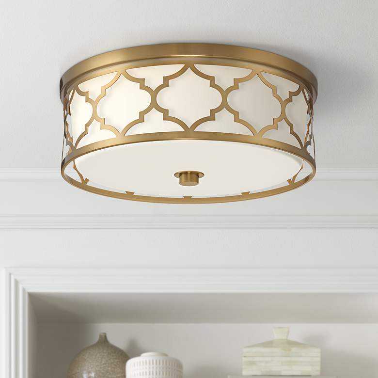 Image 1 Possini Euro Medley 16 inchW Warm Brass Cut Frame Ceiling Light