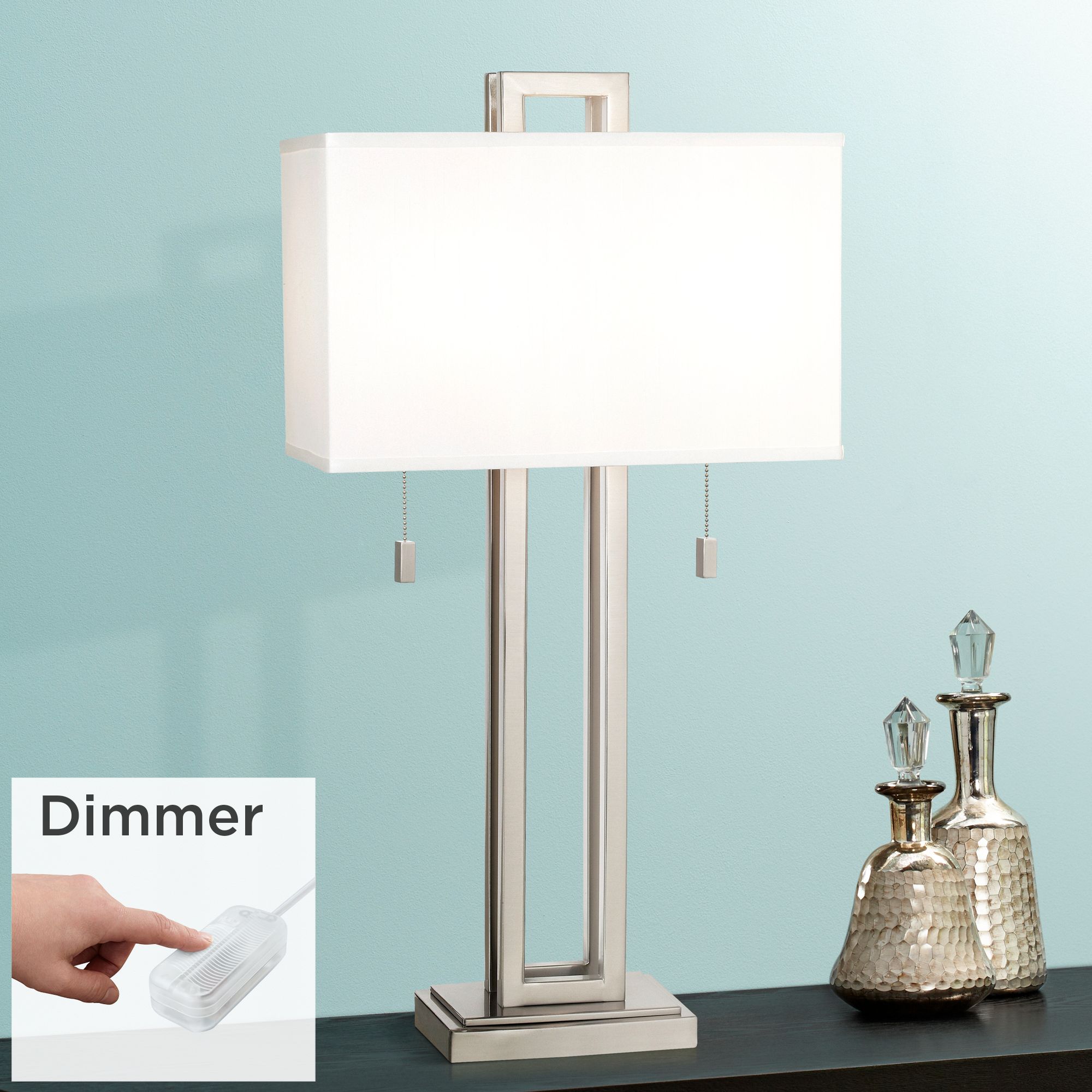 Image Possini Euro Megan 30" Brushed Nickel Table Lamp with Dimmer