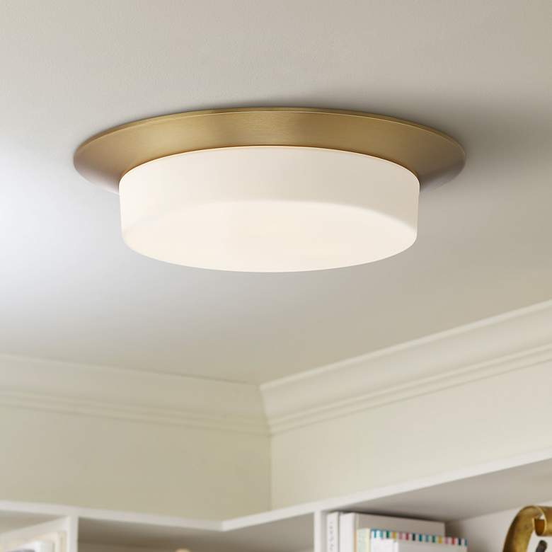 Image 1 Possini Euro Melber 14" Wide Brass and Opal Glass Modern Ceiling Light