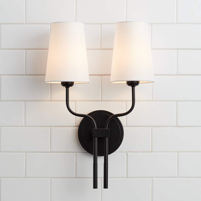 Image 1 Possini Euro Melody 19 1/2 inch High Black Metal 2-Light Wall Sconce