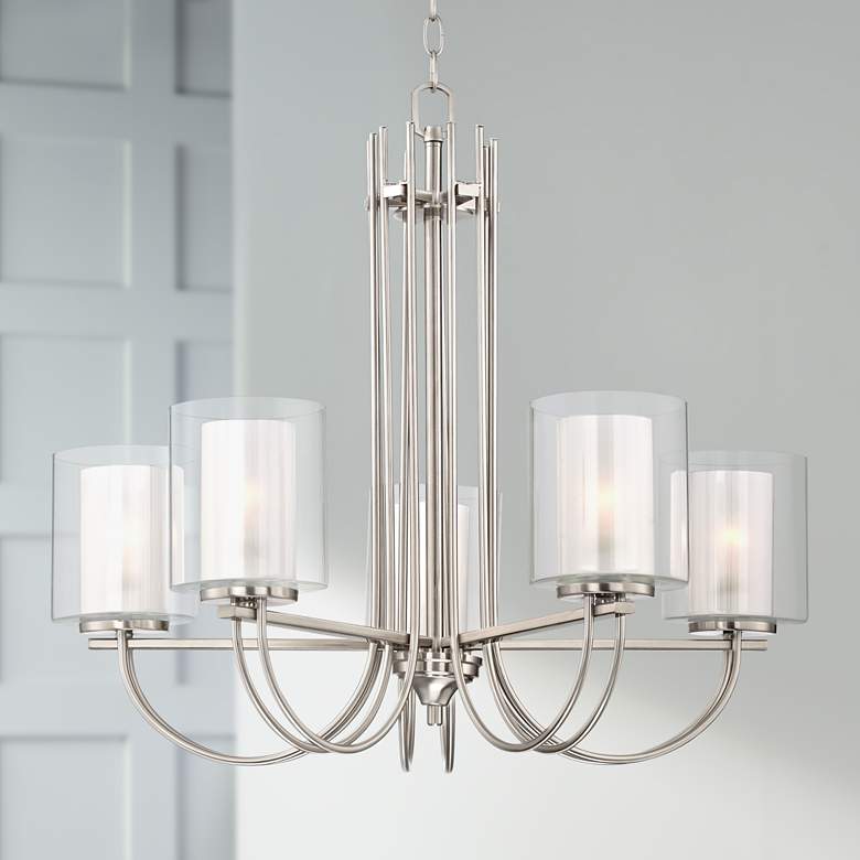 Image 2 Possini Euro Melody 26 3/4" Double Glass and Brushed Nickel Chandelier