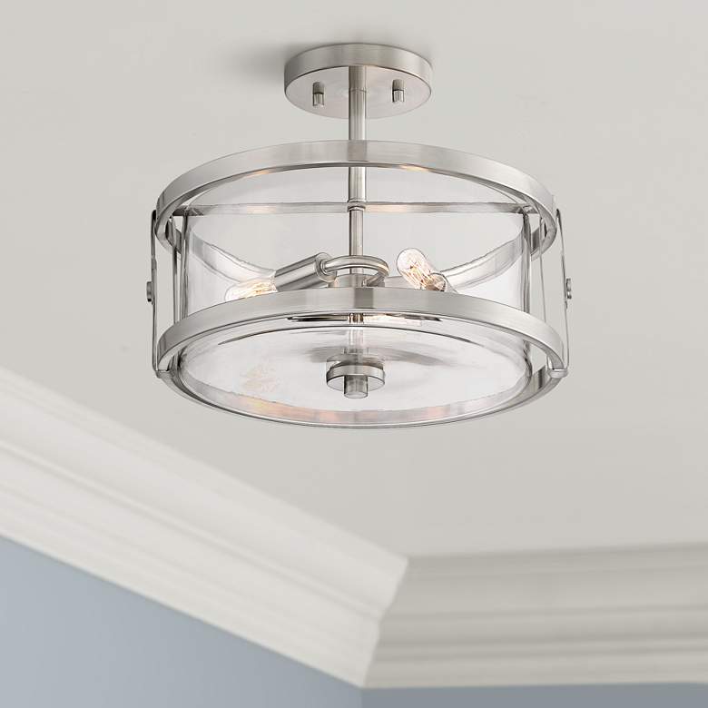 Image 1 Possini Euro Memphis 13 3/4 inch Wide Clear Glass and Nickel Ceiling Light