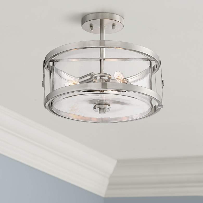 Image 1 Possini Euro Memphis 13 3/4" Wide Clear Glass and Nickel Ceiling Light