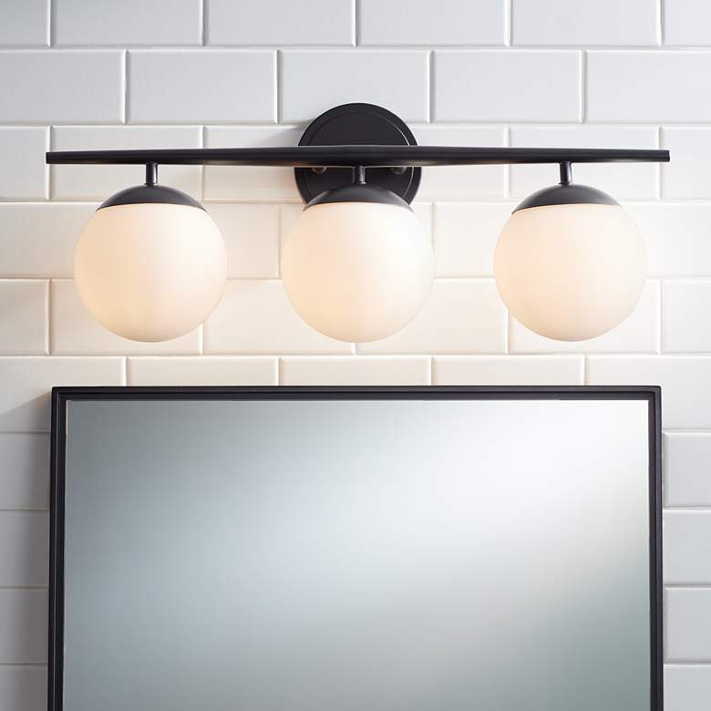 Image 1 Possini Euro Mercator 24" Wide Black and Opal 3-Light Bath Light